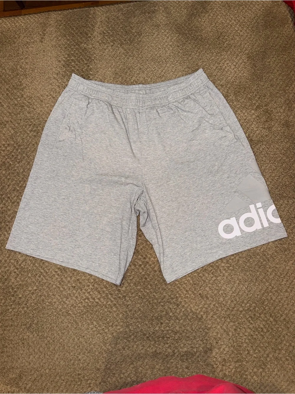 Adidas Men’s Heather Light Gray Essentials Logo Athletic Knit Shorts - Size L